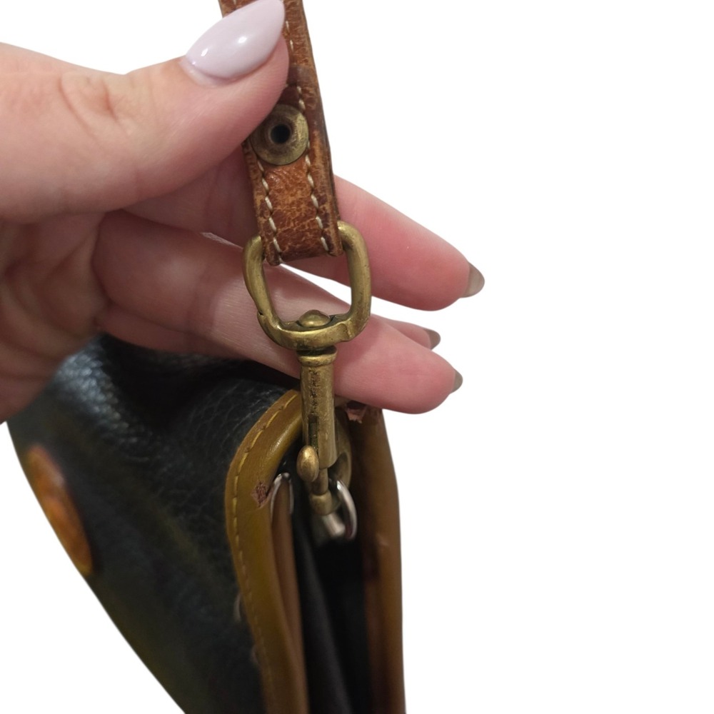 Vintage Dooney & Bourke AWL Black Tan Leather Crossbody Shoulder Bag Duck Logo - Picture 4 of 16